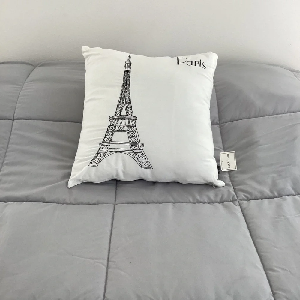 NWT BED LAM WHITE W/ BLACK EIFFEL TOWER EMBROIDERY COTTON ACCENT PILLOW